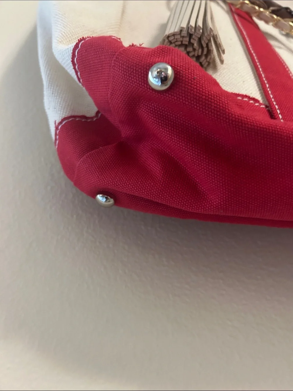 Boatkin Canvas Tote Bag with Red Trim and Tassel and chains